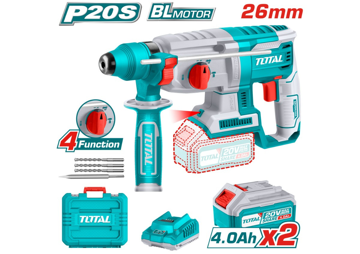 Հորատիչ մարտկոցային 20Վ 2Ջ SDS Plus (2 մարտկոցով, լիցքավորիչով) TOTAL TRHLI202287