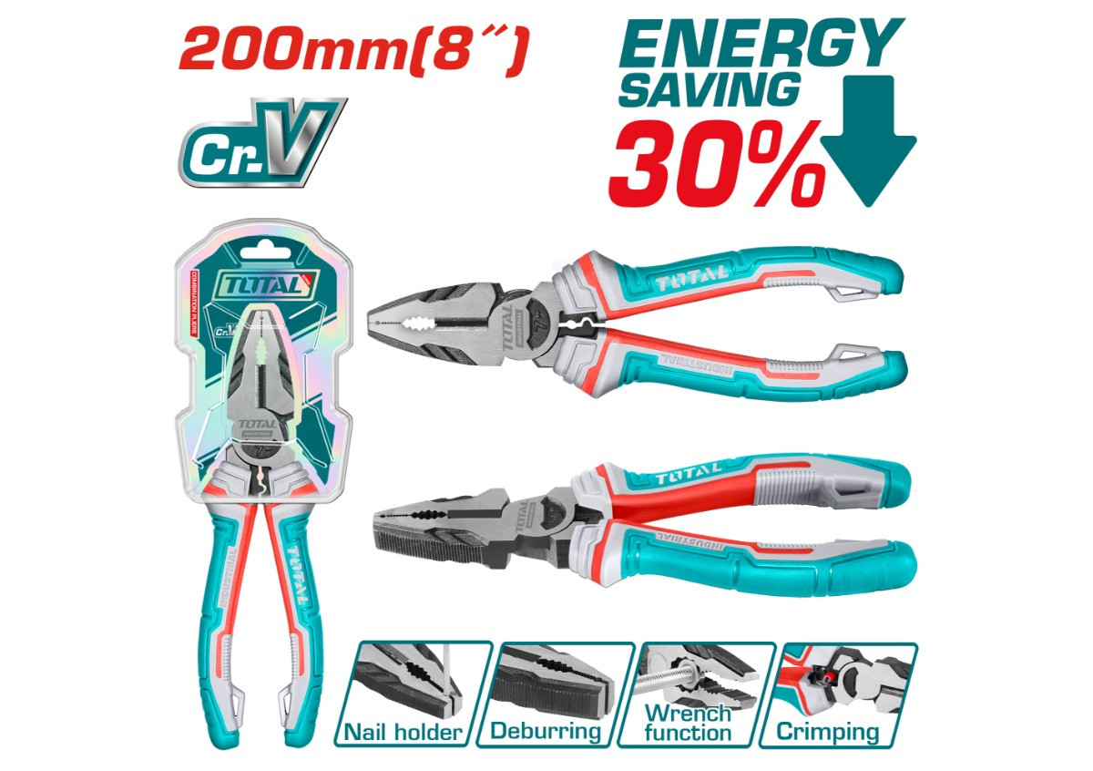 Комбинированные плоскогубцы 200 мм TOTAL THT210806