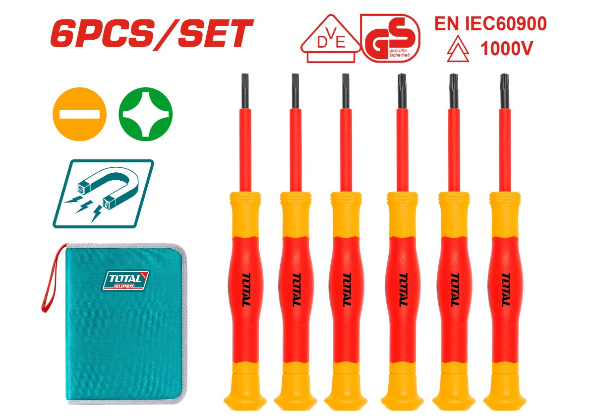 Набор диэлектрических отверток для точной механики 6 шт.  TOTAL THKIPSD0601