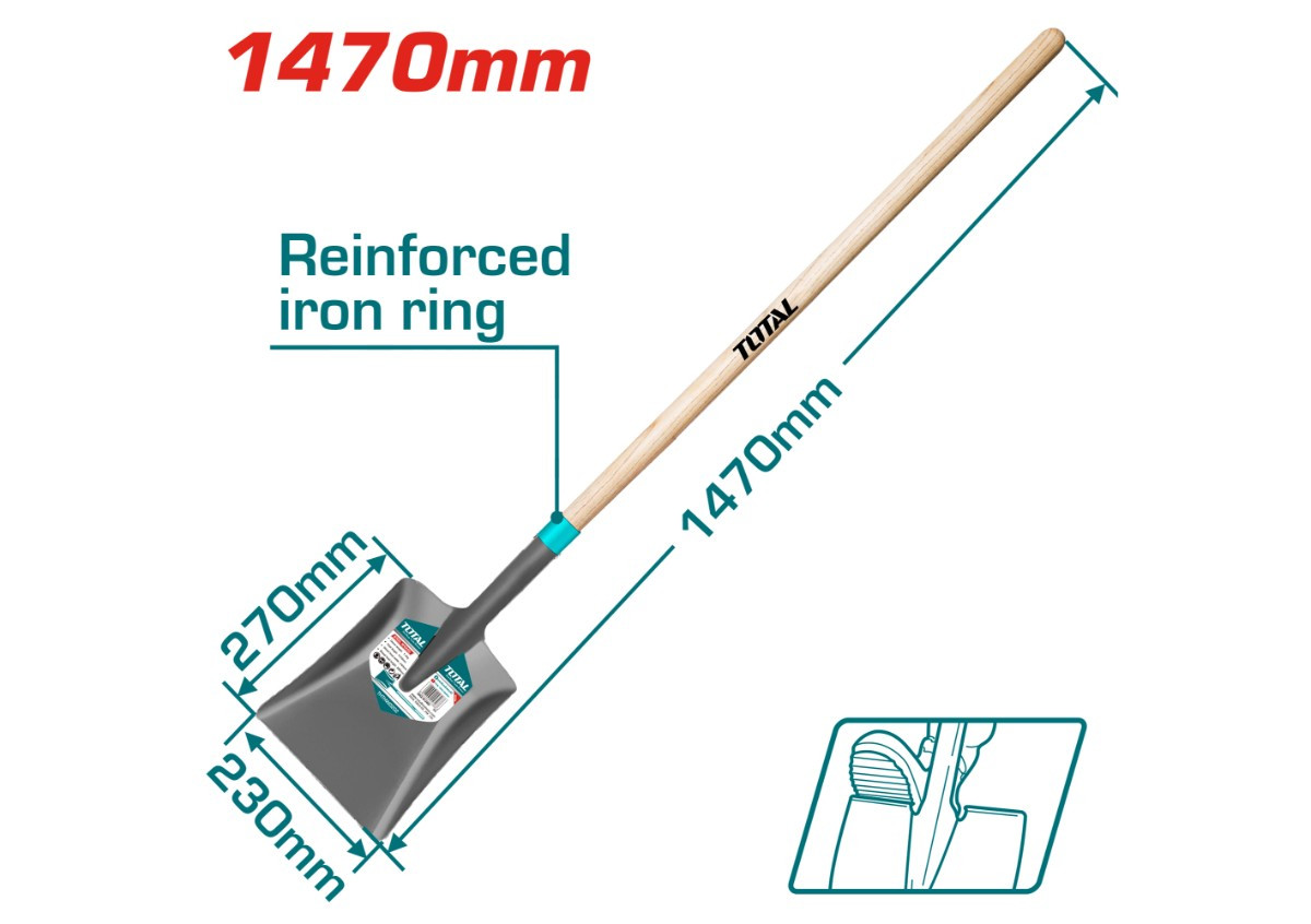 Стальная лопата с деревянной ручкой 1470 мм TOTAL THTHW0202