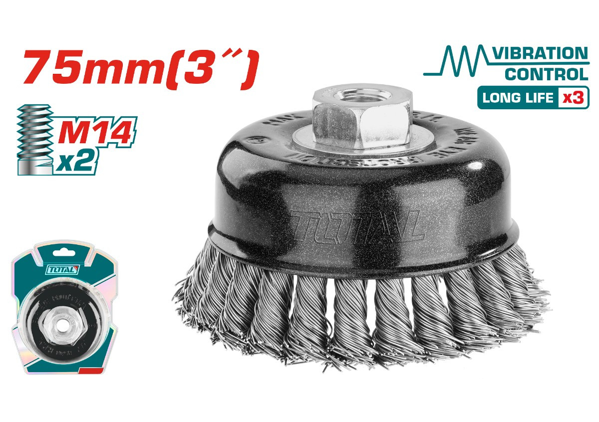 Щетка проволочная с плетеной чашкой 75мм  TAC32035 TOTAL