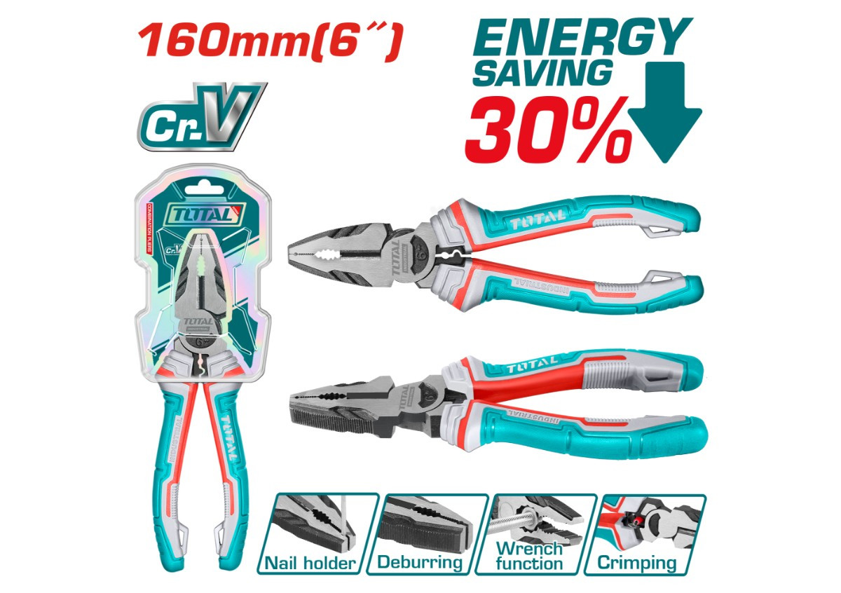 Комбинированные плоскогубцы 160 мм TOTAL THT210606