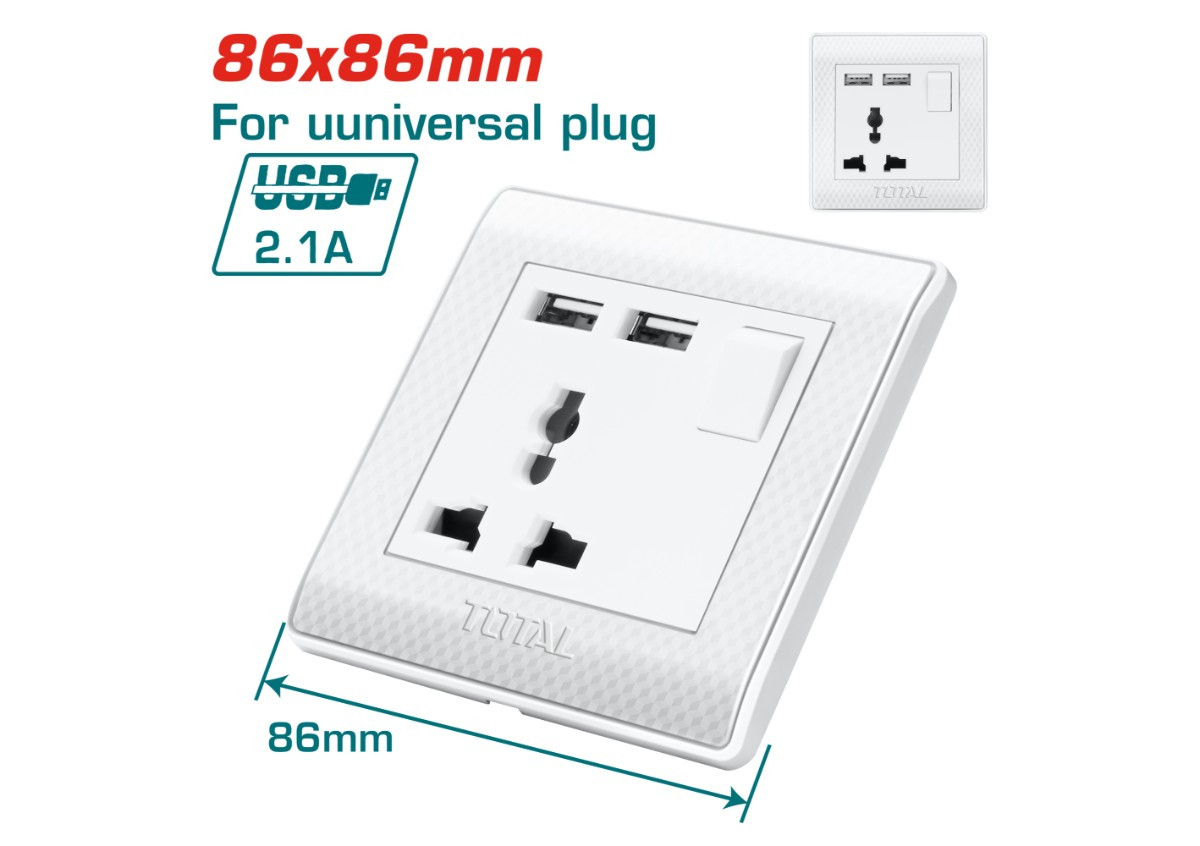 Универсальная розетка с USB TOTAL THESST1116AUS