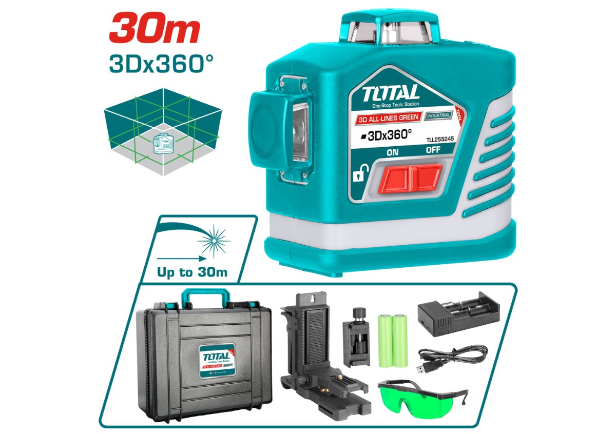 Лазерный нивелир зеленый  3D 4000mAh TOTAL  TLL25524