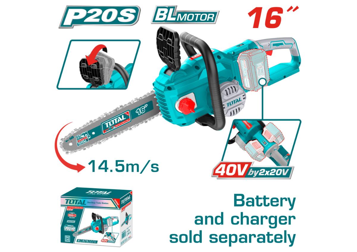 Аккумуляторная Электропила 40 В (20 В + 20 В) TOTAL TGSLI40168