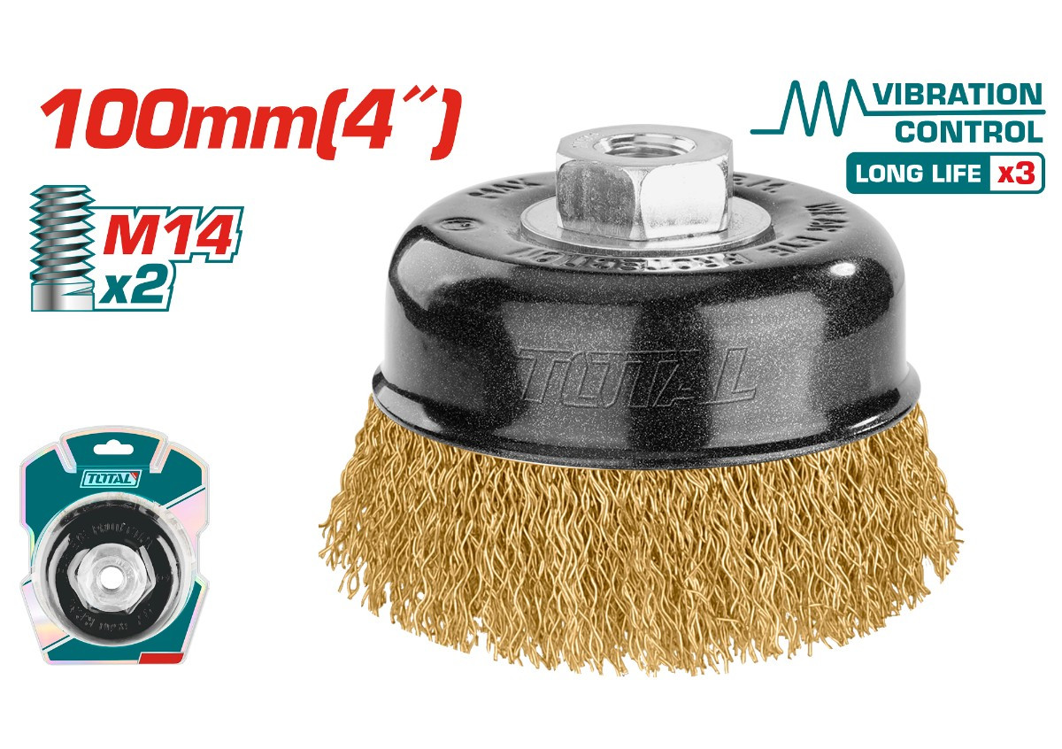 Щетка проволочная с чашкой 100мм TAC31045 TOTAL