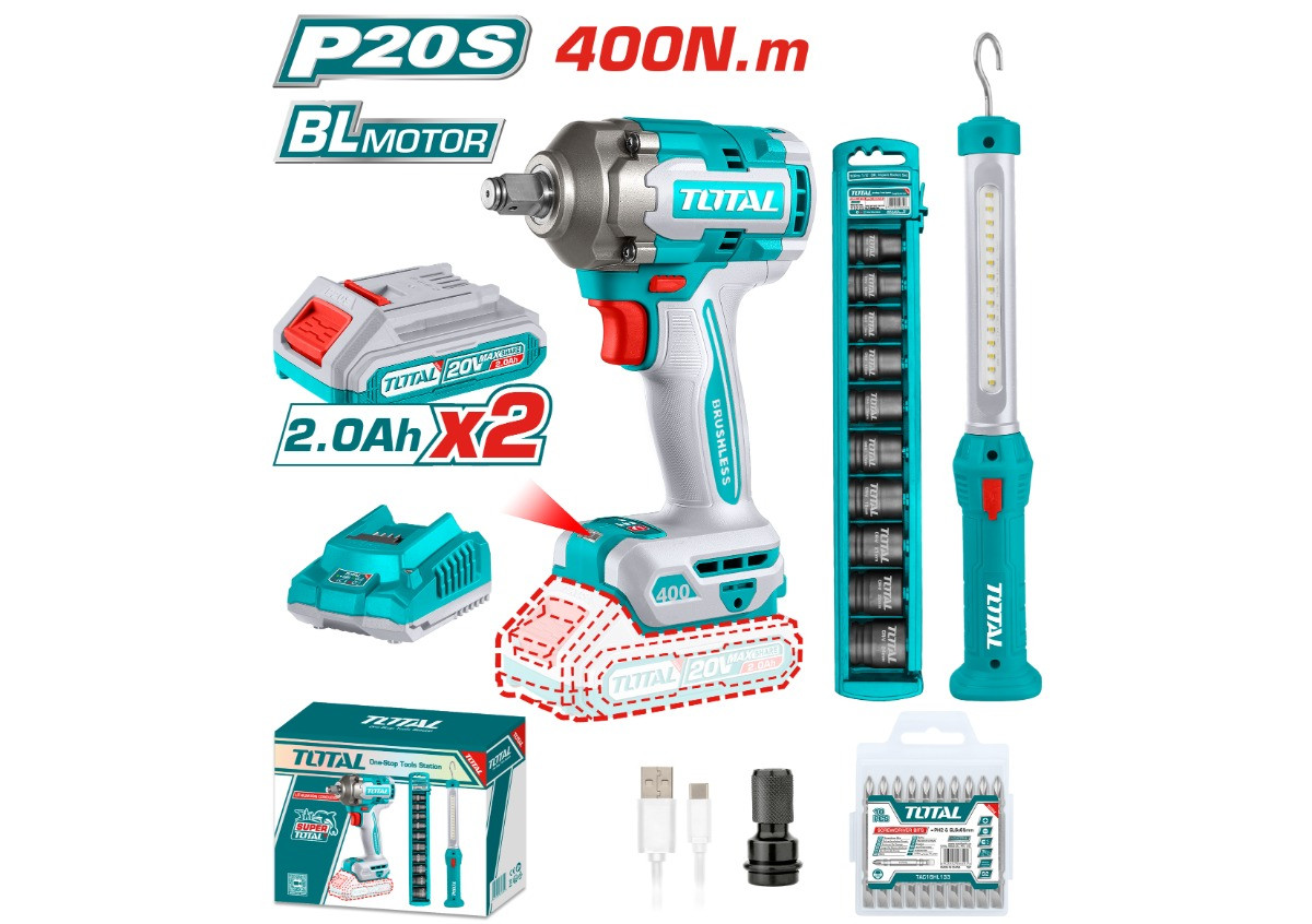 Аккумуляторный комбинированный набор: гайковерт (TIWLI2040) фонарь(TWLI35261) TOTAL TOSLI23048