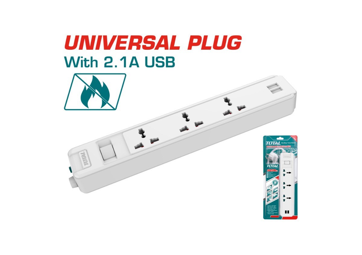 Удлинитель 3мест. 3м  USB TOTAL THES13041VSB