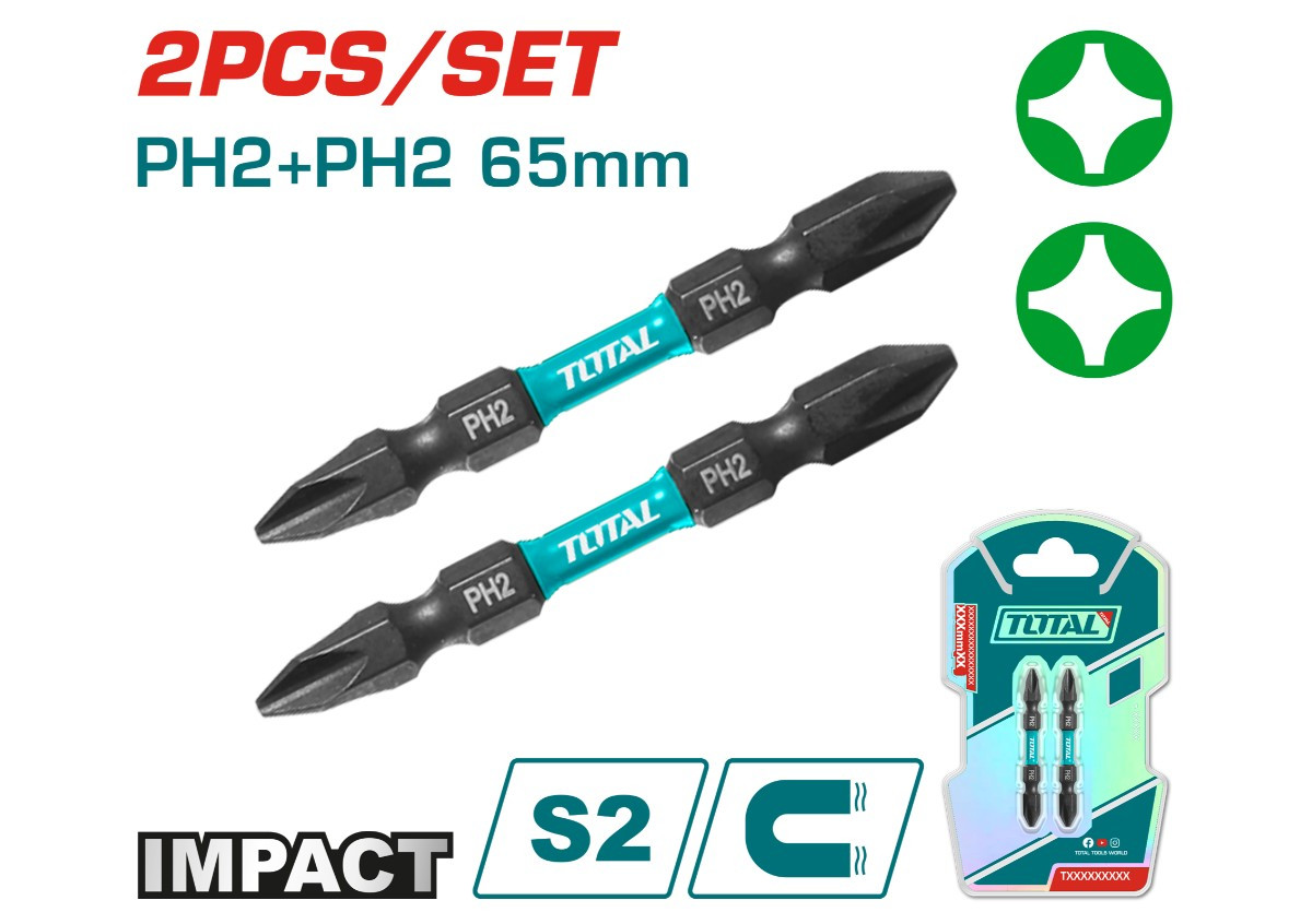 Հարվածային պտուտակահանի բիթեր 2 հատ TOTAL TACIM72PH265