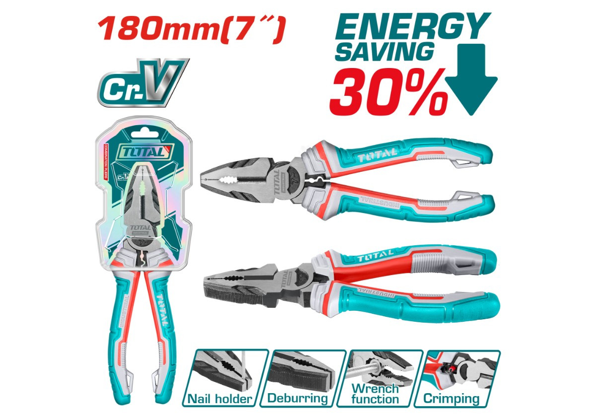 Комбинированные плоскогубцы 180 мм TOTAL THT210706