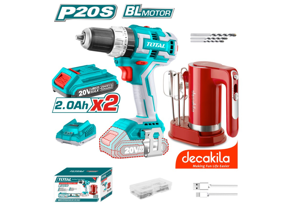 Կոմբո հավաքածու. պտուտակադարձիչ (TIDLI20608) 2 մարտկոցով, հարիչ (KMMX006R) TOTAL TOSLI23062