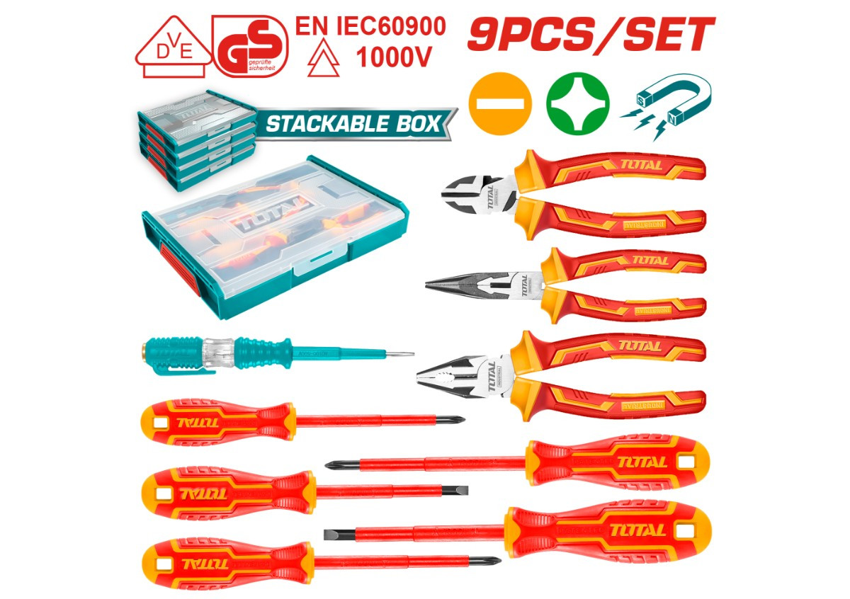 Դիէլեկտրիկ գործիքների հավաքածու 9կտոր TOTAL THKTV02H091