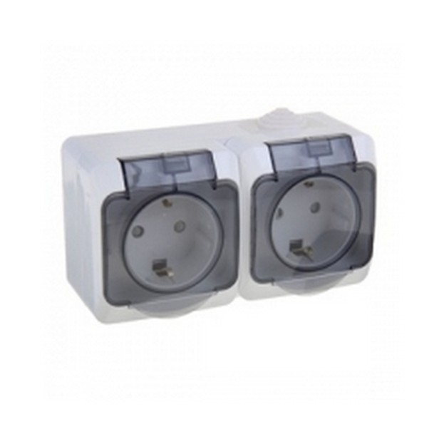 Электрическая розетка с двусторонним заземлением, запираемая, наружная, Granit