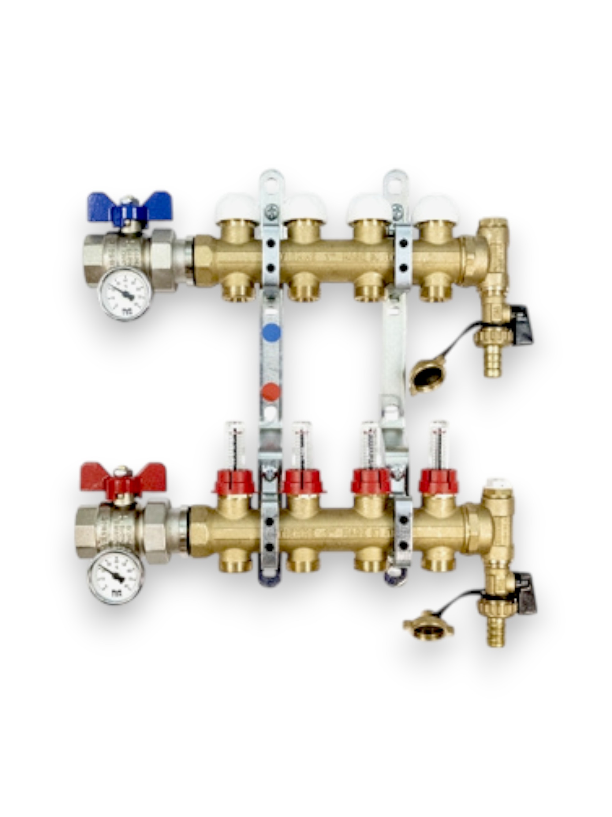 Распределительный коллектор из штампованной латуни FLOOR 1 с выходами 3/4*18 (Евроконус) и расходомерами 3873 TIEMME