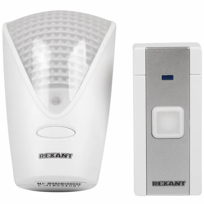 Звонок с кнопкой (пультом), 220 В, с вилкой, с синей подсветкой RX-7 REXANT