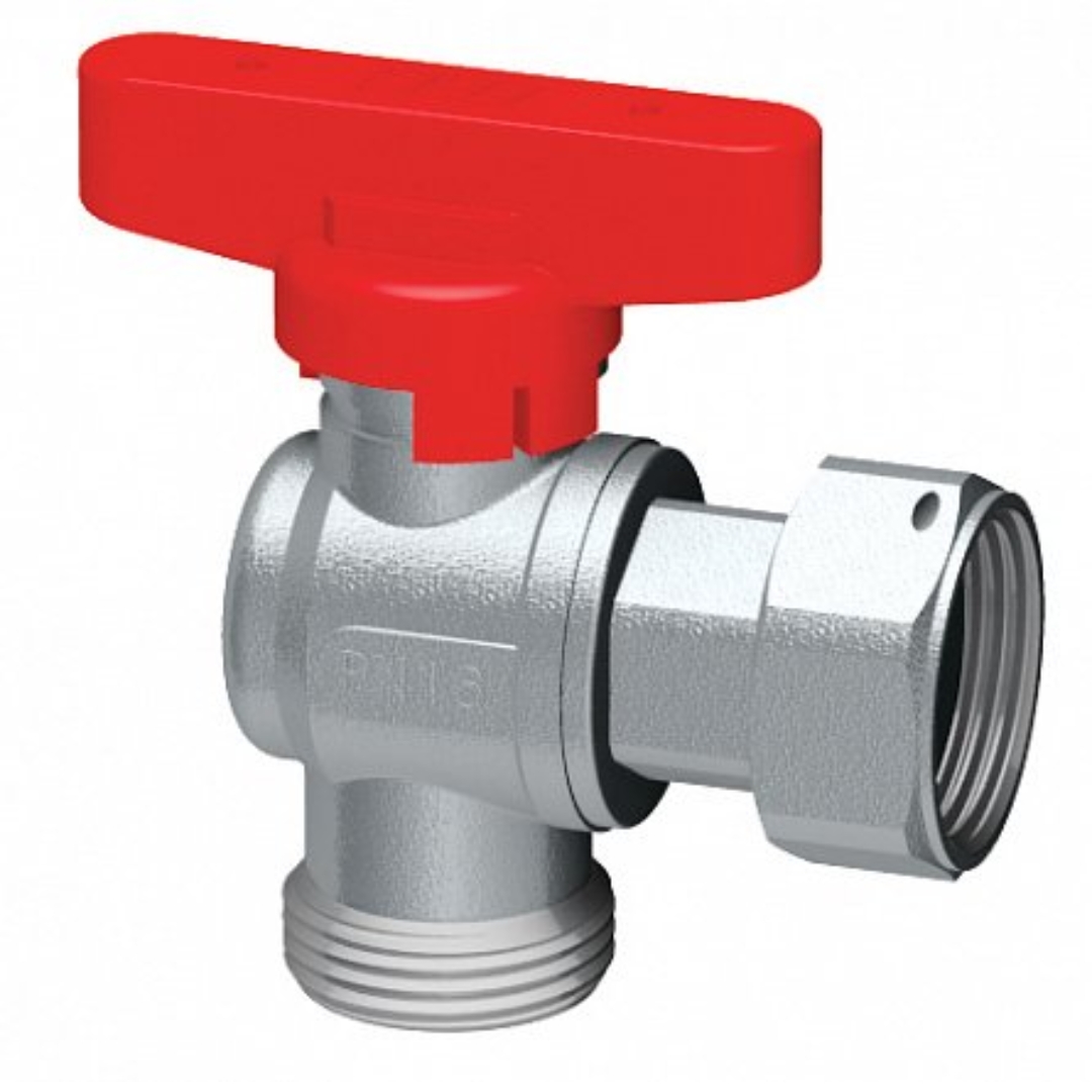 Кран шаровой хром. 3/4"накид.гайки (бабочка, красн.), углов. FAR