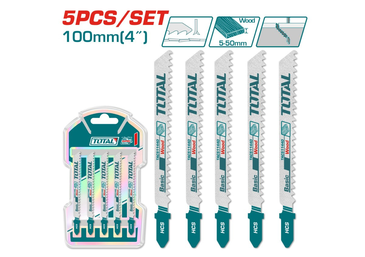 Էլեկտրական նրբասղոցի դանակների հավաքածու 5 հատ փայտի համար 100մմ TOTAL TAC51144D