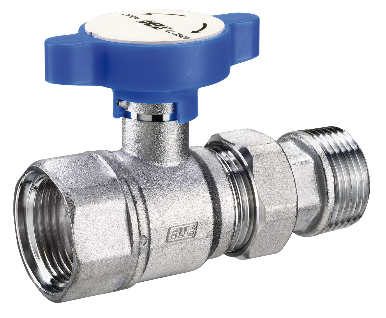 Кран шаровой с американкой, хром., 3/4", синяя ручка FAR