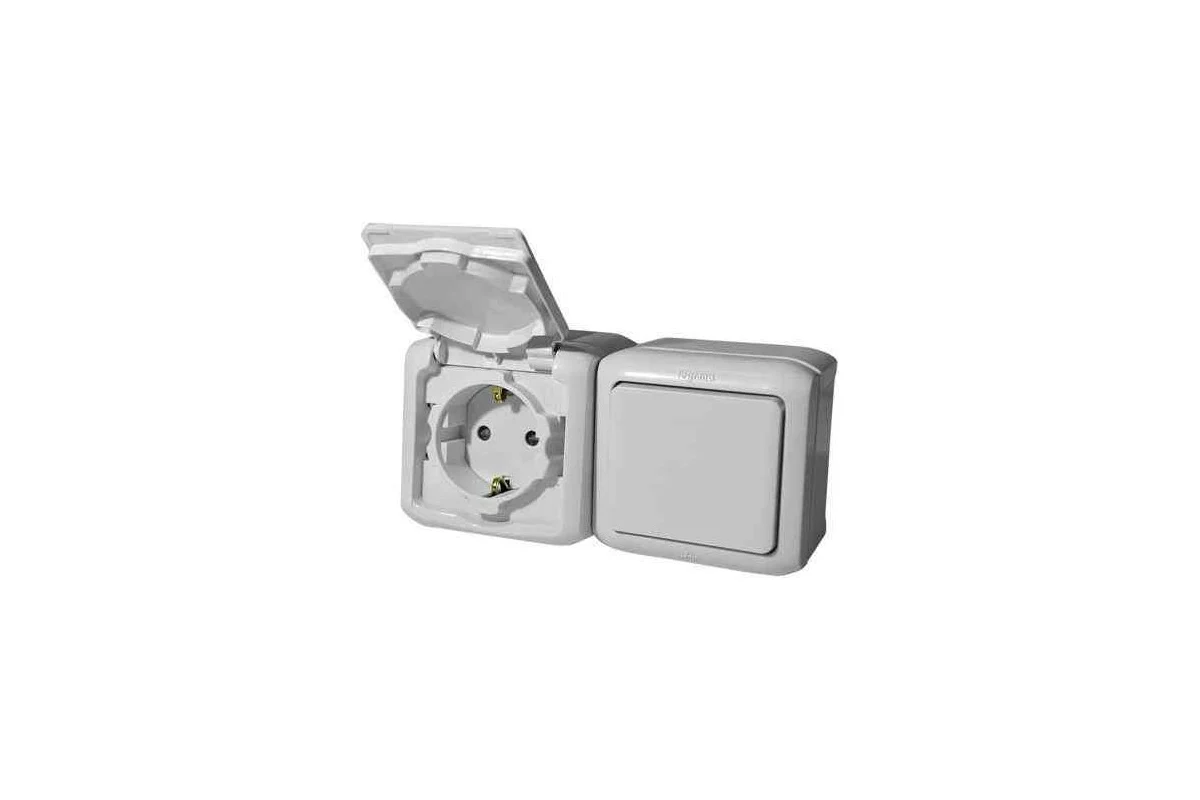 Выключатель + розетка 2K+3 шт. IP44 сер. Forix Legrand