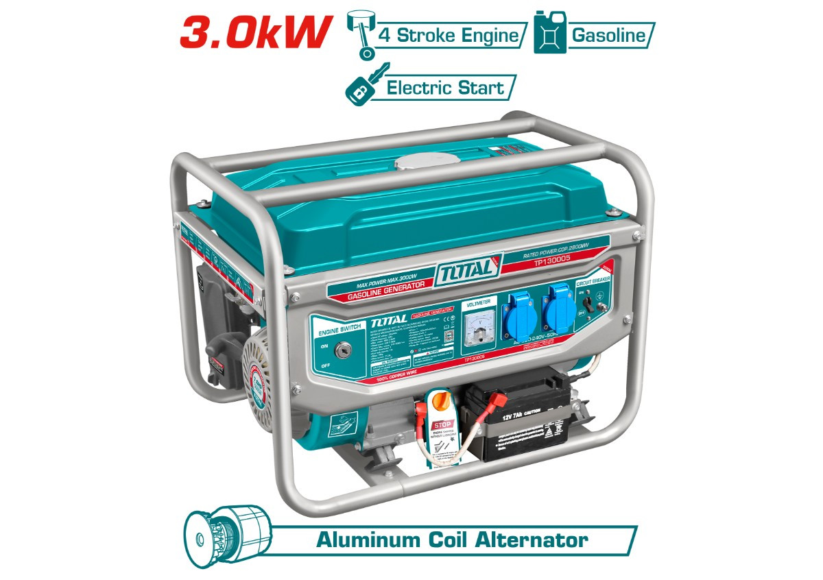 Генератор бензиновый(стартерам) 3000 Вт  TP130005-1 TOTAL